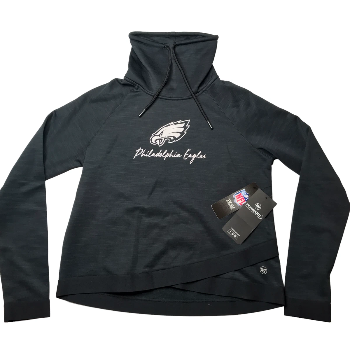 New NWT Philadelphia Eagles Black Sweatshirt Cowl Neck. Drawstring