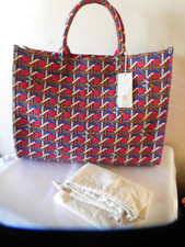 New Tory Burch Ella Circular Knit Tote Red Basket Weave Bag