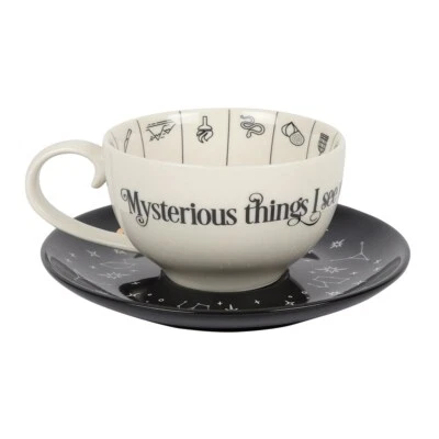 SOMETHING DIFFERENT Fortune Telling Ceramic Teacup & Saucer Tea Leaf Reading Cup Gift Boxed