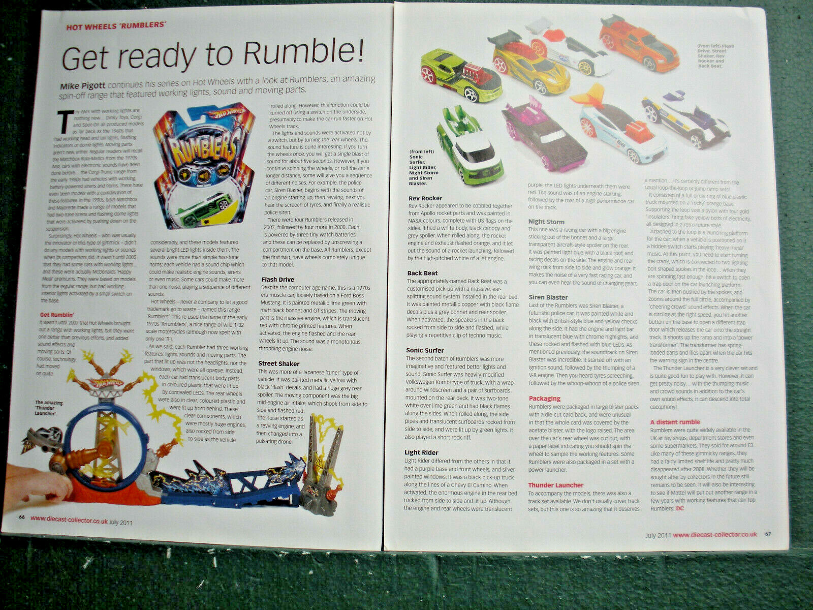 Hot Wheels Rumblers 2 page sides article + Collectors article Corgi 2 page sides