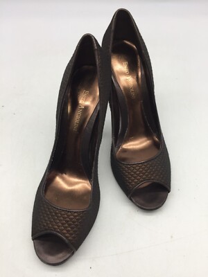 Enzo Angiolini Women s Brown Leather Sole Open Toe Slip On Heels Size 8 1/2M