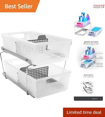 2-Tier Plastic Kitchen Organizer Under Sink Storage with Sliding Baskets