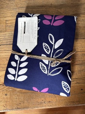 Pottery Barn Teen Dorm Leaflet Organic Bed Duvet Cover Full Queen FQ Navy Purple
