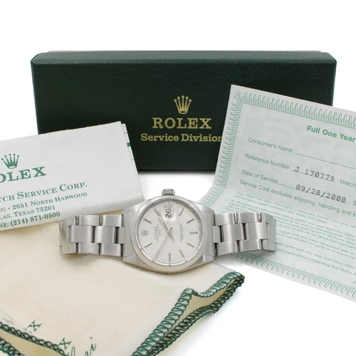 Men's Rolex Date 34mm Watch Ref. 1500 Silver Sunburst Dial #W270327-1