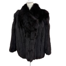 VINTAGE RARE BLACK REAL FOX FUR COAT JACKET VOLUMINOUS WARM SIZE L FROM JAPAN