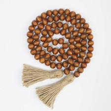 58in Wood Bead Garland with Tassels, Farmhouse Rustic Country Decor Prayer Boho