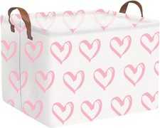 Collapsible Nursery Laundry Basket - Waterproof, Pink Heart Room Decor for Home