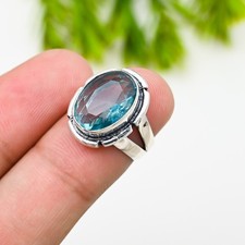 Blue Topaz Gemstone 925 Sterling Silver Ring Handmade Jewelry Ring For Gift