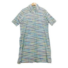 Lands End Swim Dress Coverup Multi Color Striped Print Short Sleeve L 14-16
