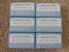 6 x Dr Bronner's All-One Hemp Baby Unscented Pure Castile Bar Soap Bar Organic
