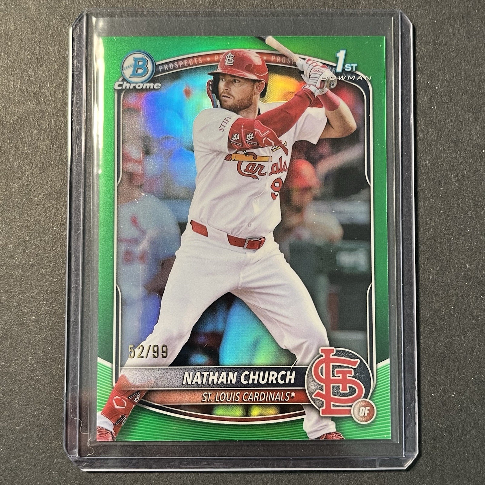 2025 Bowman Chrome Nathan Church /99 Green 1st Bowman Prospect STL Cardinals SP
