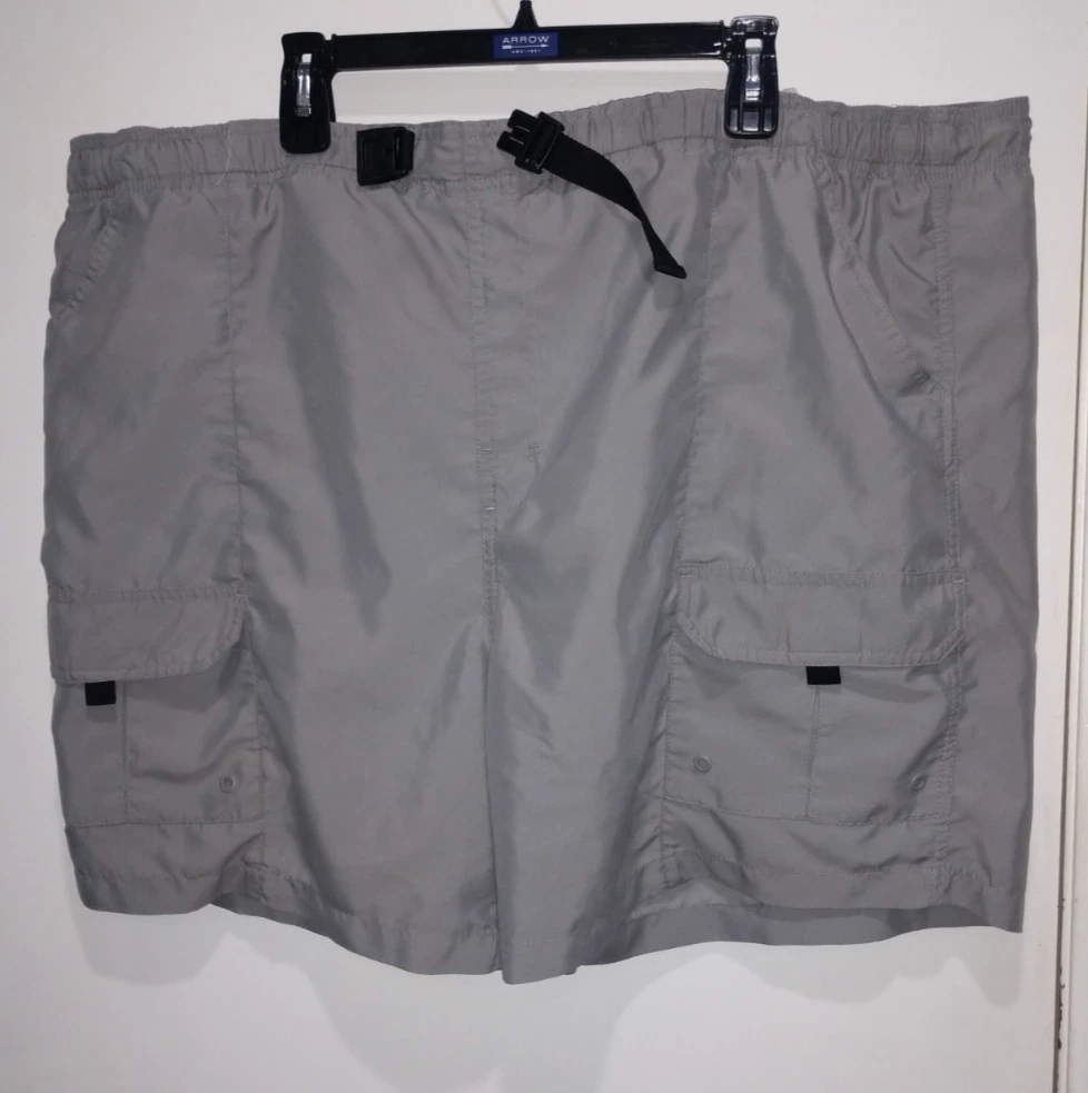 Men’s Gray Cargo Shorts Elastic Waist Utility Pockets Casual Outdoor Work