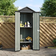 Small Garden Shed Slim Compact Metal Outdoor Storage Lockable Door with 2 Shelf