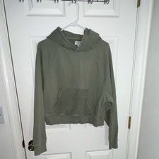 Aerie Olive Green Cropped Hoodie Raglan Sleeve French Terry Sweatshirt Medium