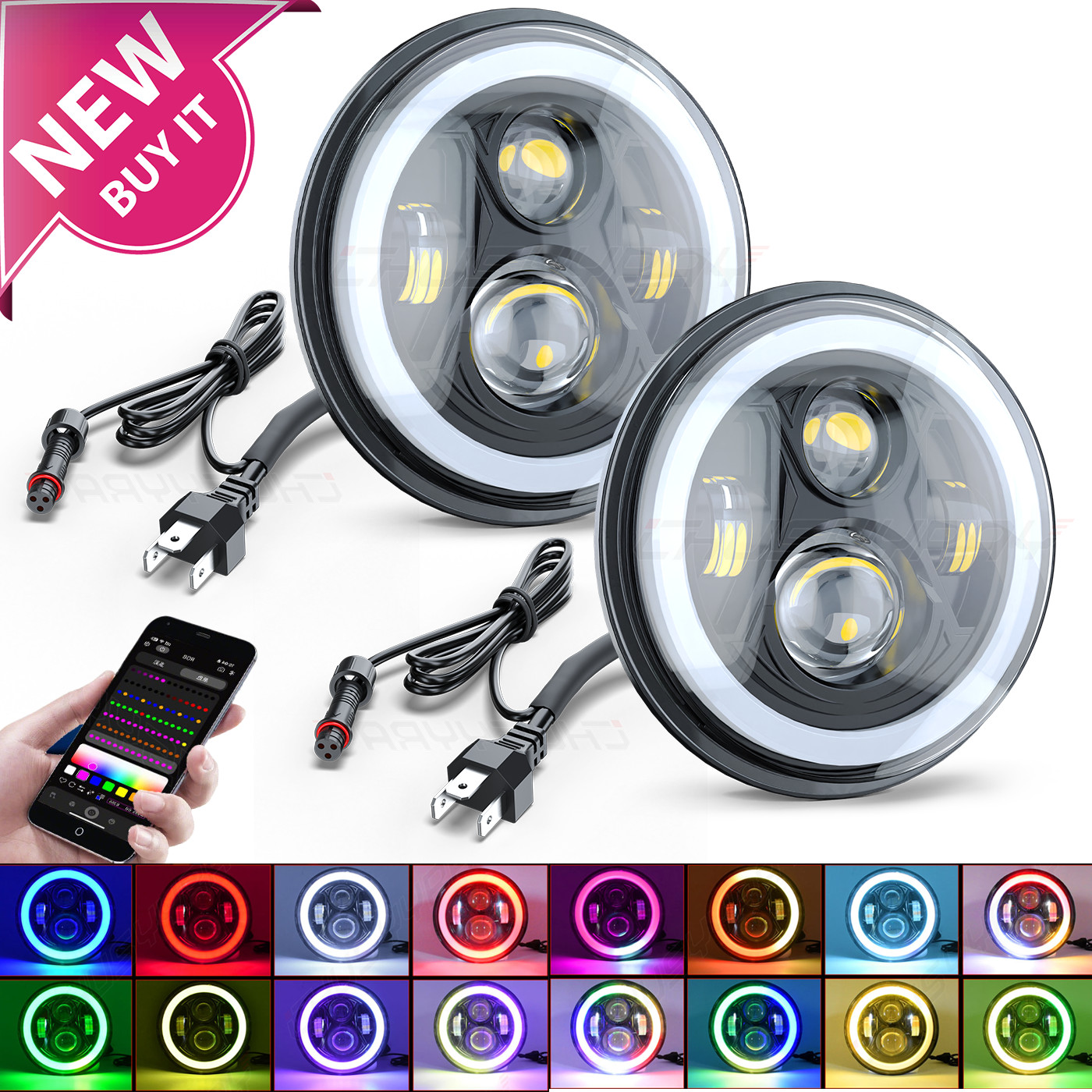 7" inch Round Led Headlight High-Low Beam RGB for Chevy Bel Air 1955 1956 1957