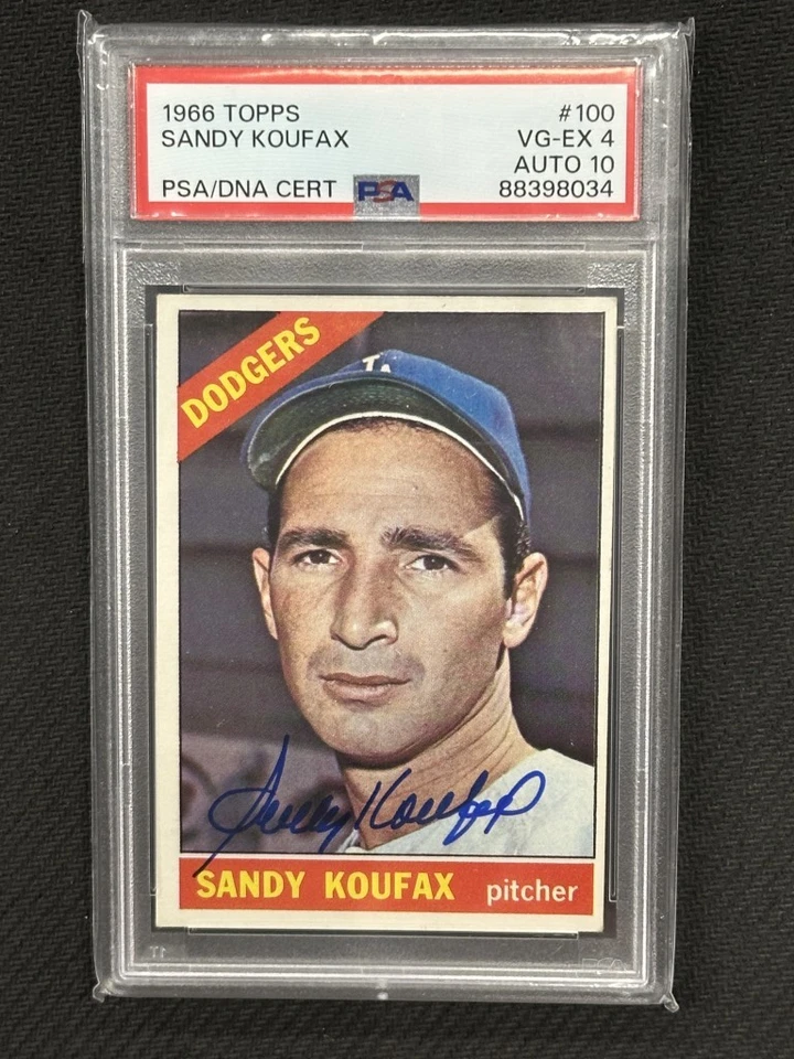 Sandy Koufax 1966 Topps Beautiful Hand Signed PSA 4 Auto 10 Dodgers #100