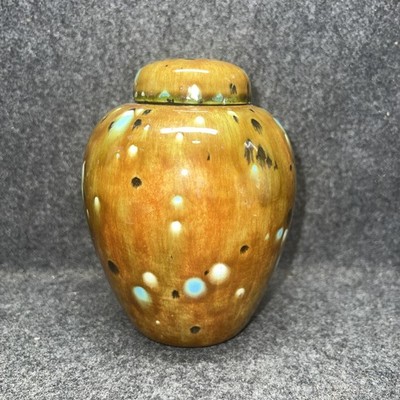 Ceramic Urn & Lid Speckled Glaze Ginger Jar Handmade Pottery Signed TS