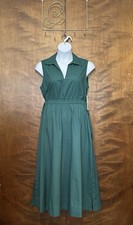Calvin Klein Sleeveless Drawstring Waist Midi Dress Womens 12 Green Cutout Back