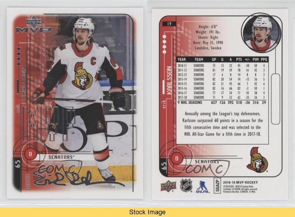 2018 MVP 1998-99 20th Anniversary Tribute Silver Script Erik Karlsson ...