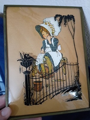 Vintage Holly Hobbie 3D Shadow Box Bubble Glass Artwork