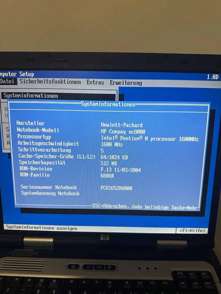 HP Compaq nc8000 Notebook – Intel Pentium M 1.6 GHz – ohne HDD & Akku Retro - Bild 2 von 4