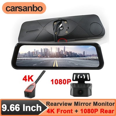 4K 9.66'' Electronic Rearview Mirror Monitors Dashcam w/Camera APP Export Video