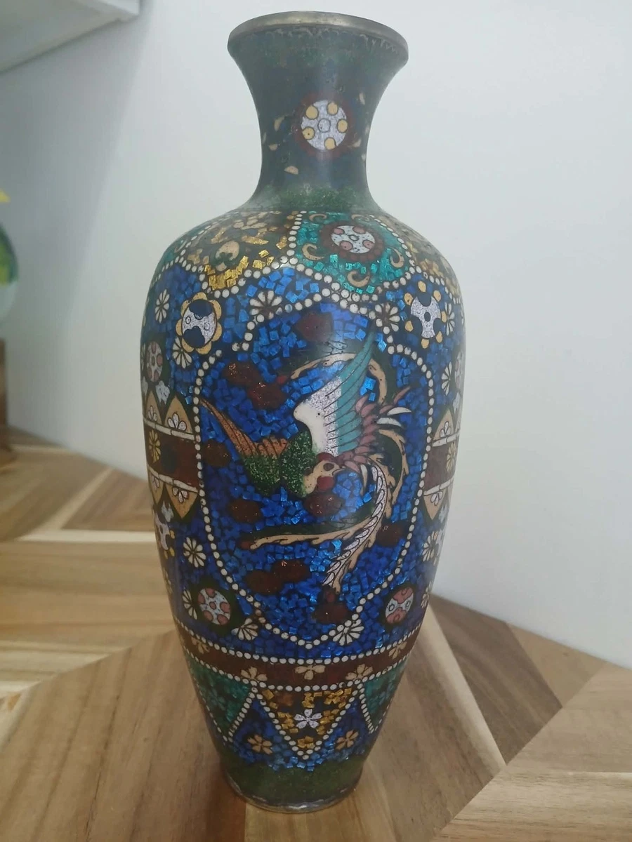 蓝色景泰蓝日本古董花瓶| eBay