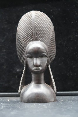 Vtg Hand Carved Tanganyika Ebony Goddess Bust Statue 5.5''