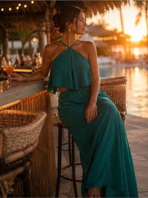 Gianni Bini Teal Backless Halter Maxi Dress