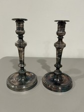 Antique Pair Of Silver-Plated Candlestick Holders With Patina And Detailing 11”