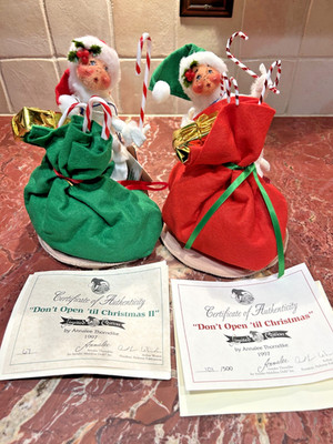 Annalee 1997 Don't Open Til Christmas Elf 8 inch Set of 2
