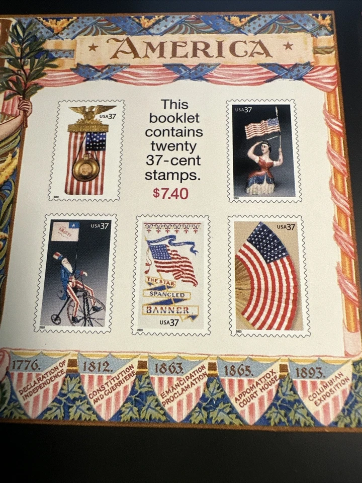 Scott #3776-3780 Old Glory Prestige Booklet of 20 37c  Stamps FV is $7.40 - Image 4 of 4