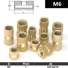 M6 BRASS THREADED INSERTS KNURLED ROUND INSERT NUTS EMBEDDED NUT