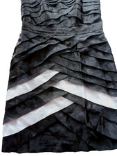 Strapless Evening Dress MAX AND CLEO Medium 10 Organza Scalloped Black & White