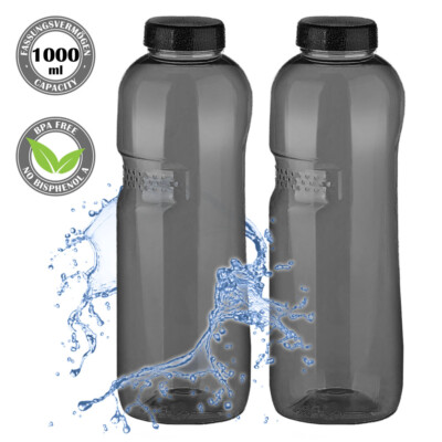 2 Stück Tritan Trinkflasche 1 Liter Wasserflasche Flasche Kavodrink schwarz