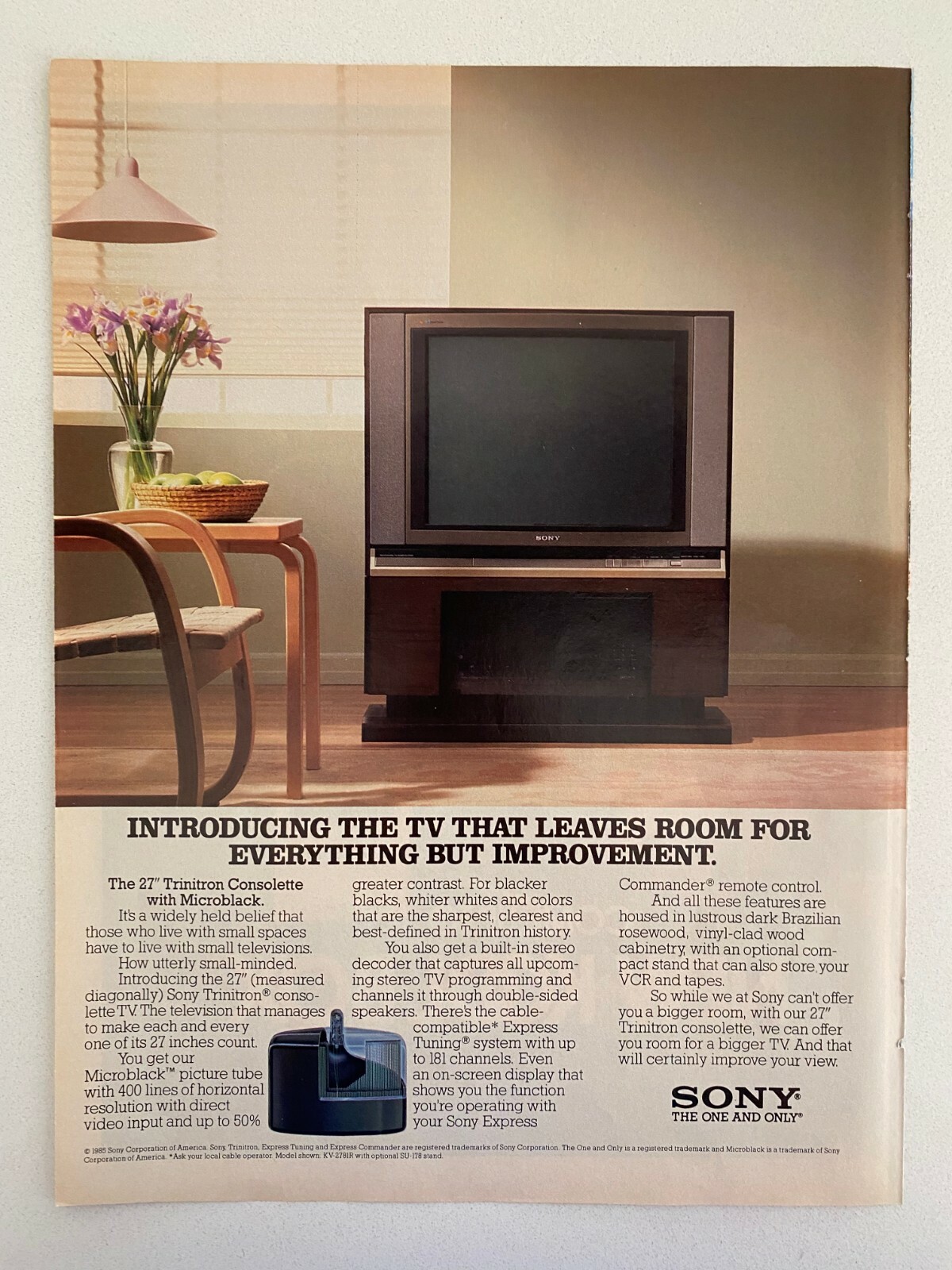 Sony 27" Trinitron Consolette with Microblack Vintage 1985 Print Ad eBay