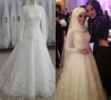 Modest Muslim A Line Long Sleeves Wedding Dress Long Sleeves Bridal Gown Custom