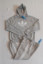 New Men's Adidas Originals Trefoil Fleece Sweatsuit  Grey  White  Size XL