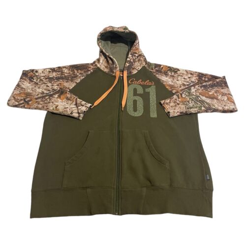 Cabela’s Hoodie Women 2XL Green Camo Full Zip Sweatshirt Pullover Hunting Casual