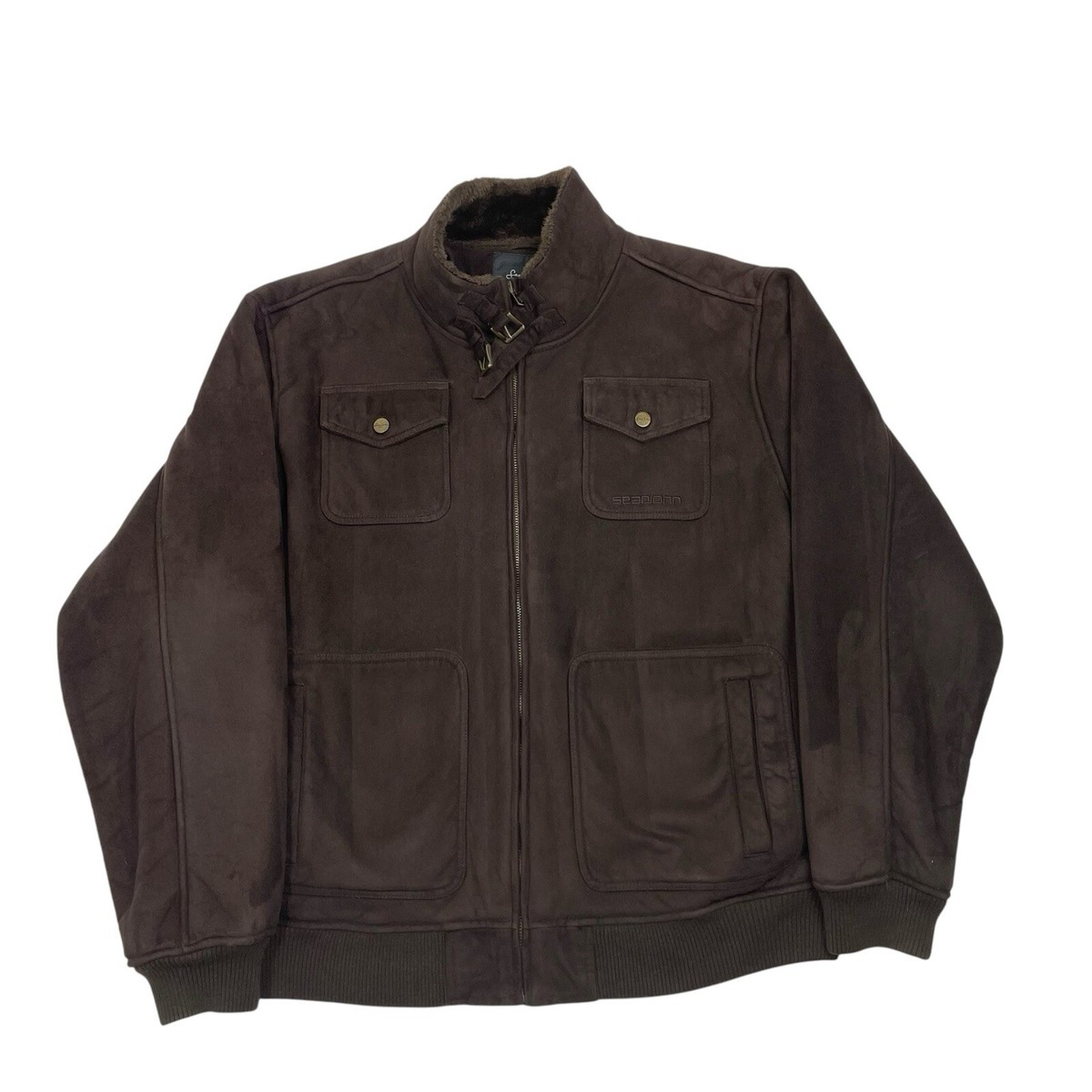 Sean John Bomber Jacket Brown Faux Suede Fur Lined Coat Men's Size