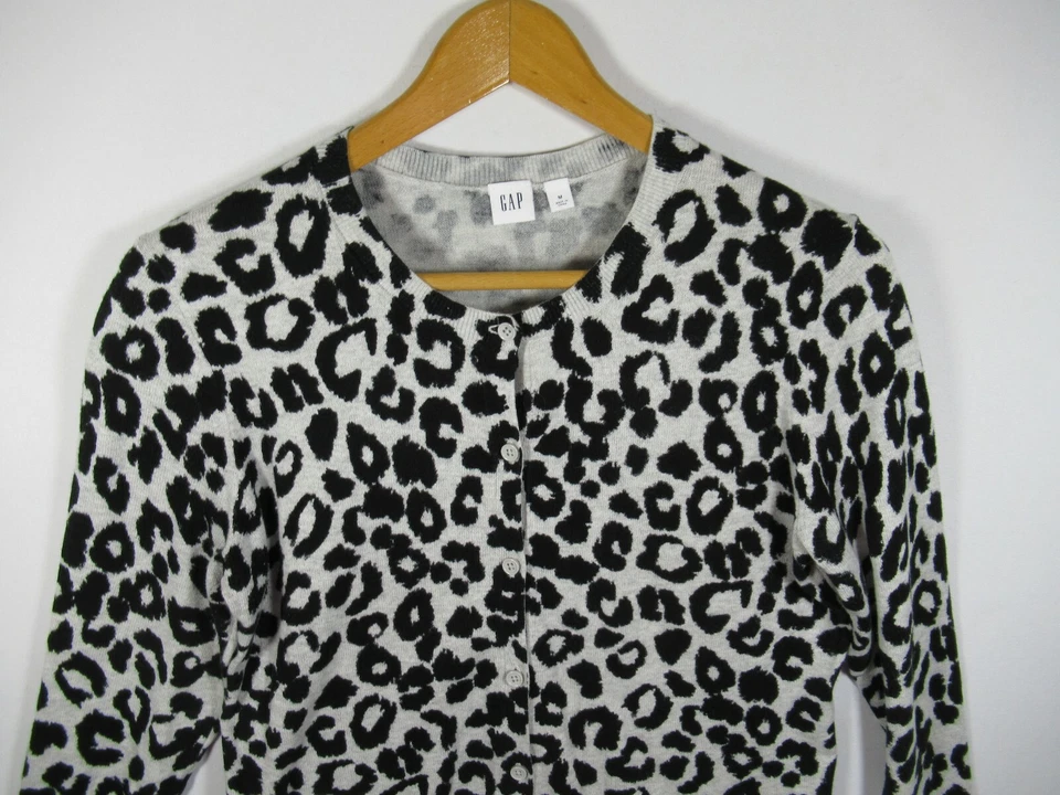 Gap Animal Print Cotton Cardigan Sweater Women Medium Lightweight - Image 2 of 4