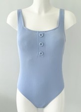 M S Blue Rib Button Trim Swimsuit UK 12