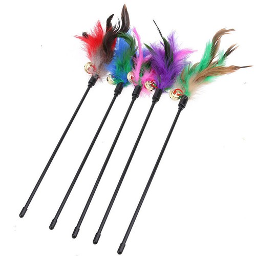 5Pcs Cat Pet Toy Kitten Funny Teaser Stick Interactive Wand Feather Bell Rod - Picture 11 of 11