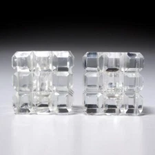 Small Clear Cut Crystal Cube Candlestick Candle Holder Pair 1.25"cu