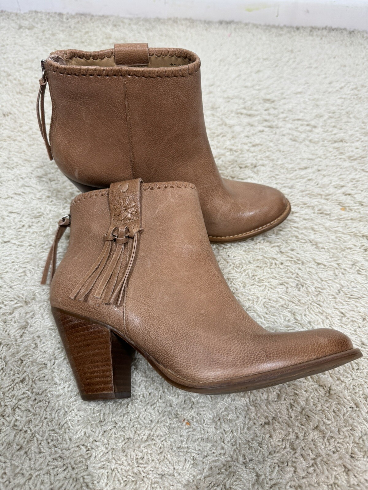 Jack Rogers Women’s Greer Oak Tan Leather Block Heel Western Booties Size 7 M