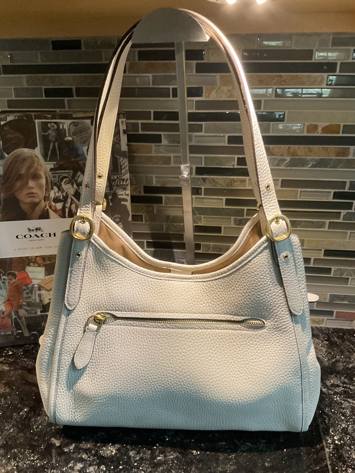 Coach Lori Suede Pebbled Leather Shoulder Bag Chalk Ivory C5265 image 2
