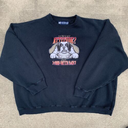 Vintage Big Dogs Sweatshirt Mens XL Black How's My Attitude Pullover Sweater - Picture 1 of 15