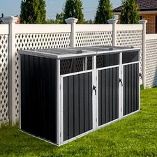 Outdoor Garbage Storage Bin Shed Stores 3 Trash Cans Metal Bin Shed Lockable New