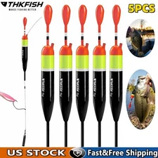 THKFISH 5pcs Fishing Floats Bobbers Wood Floats Bobbers Oval Stick Float Set US