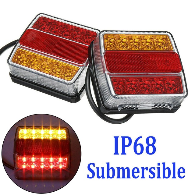 2X Rear 16 LED Submersible Trailer Tail Lights Kit Boat Marker Truck